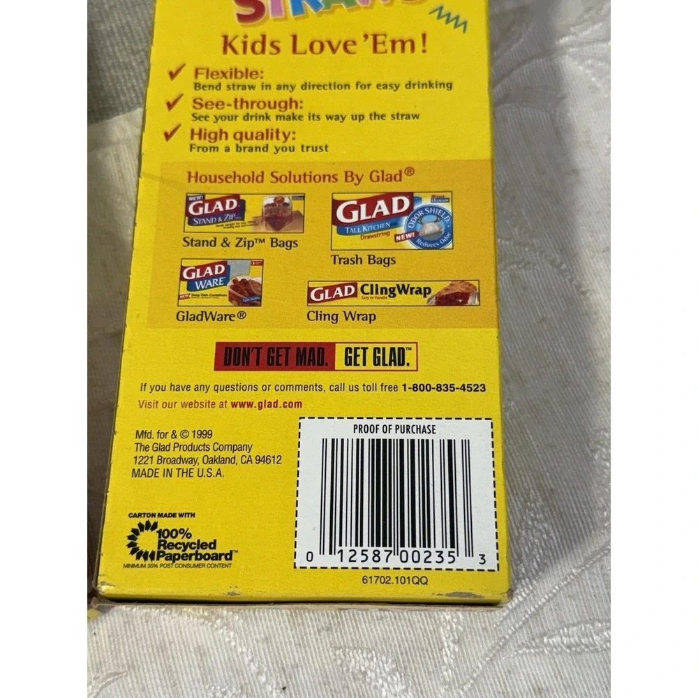 Vintage Set Of 2 1999 Glad Flexible Straws 40 Count Each Clear Plastic Bendy